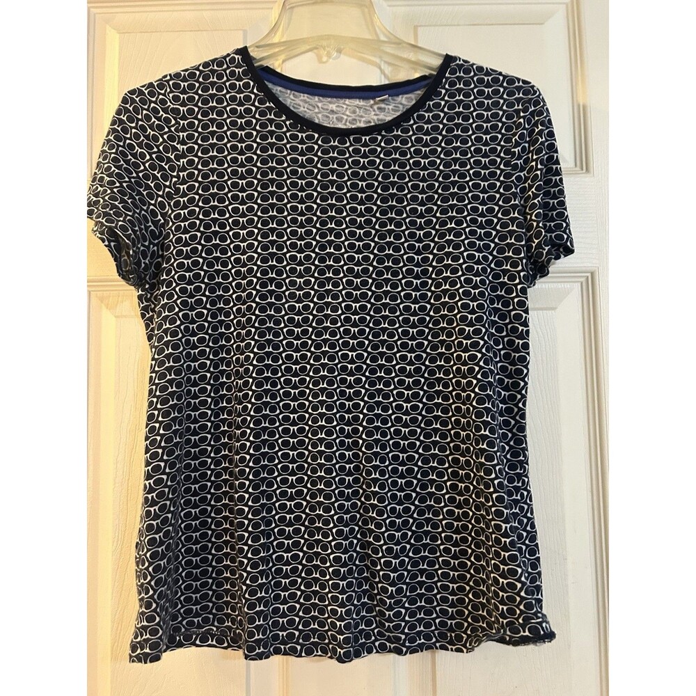 Boden Navy Glasses Print Short Sleeve T-shirt Cotton Women Size S Casual Comfort